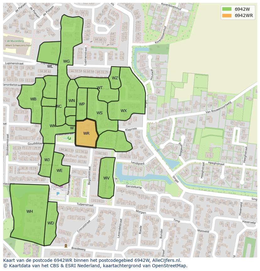 Afbeelding van het postcodegebied 6942 WR op de kaart.