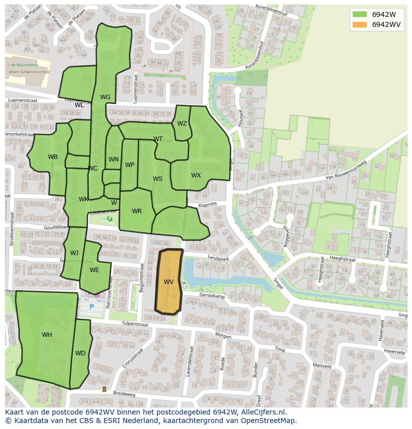 Afbeelding van het postcodegebied 6942 WV op de kaart.