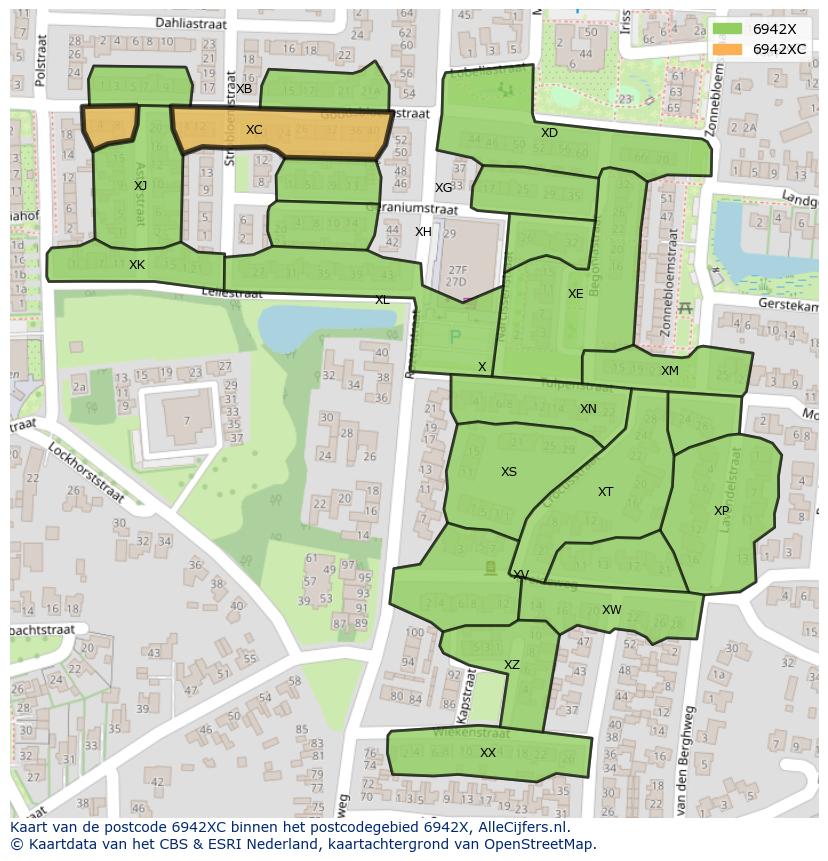 Afbeelding van het postcodegebied 6942 XC op de kaart.