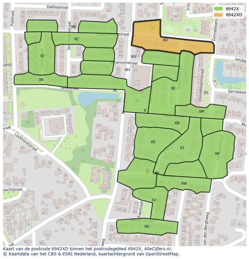 Afbeelding van het postcodegebied 6942 XD op de kaart.