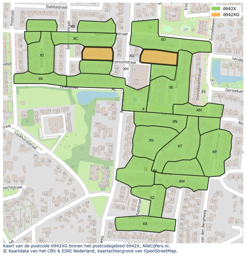 Afbeelding van het postcodegebied 6942 XG op de kaart.