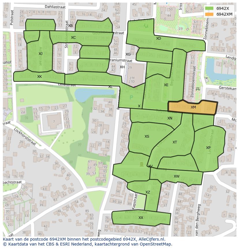 Afbeelding van het postcodegebied 6942 XM op de kaart.