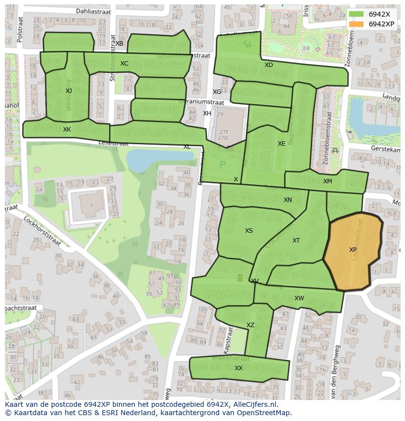 Afbeelding van het postcodegebied 6942 XP op de kaart.