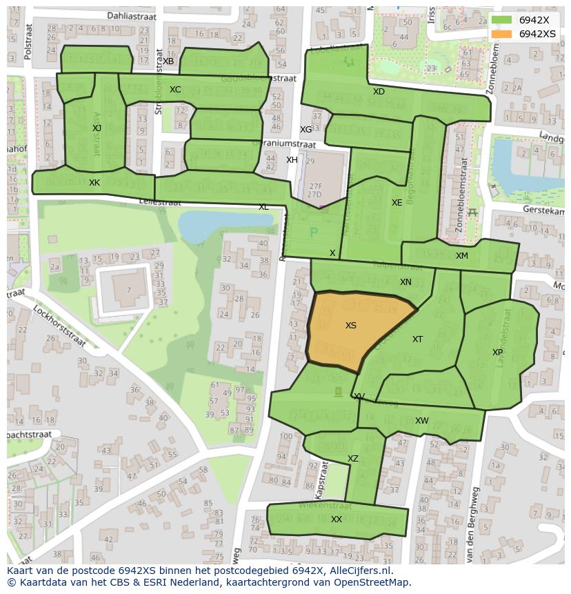 Afbeelding van het postcodegebied 6942 XS op de kaart.