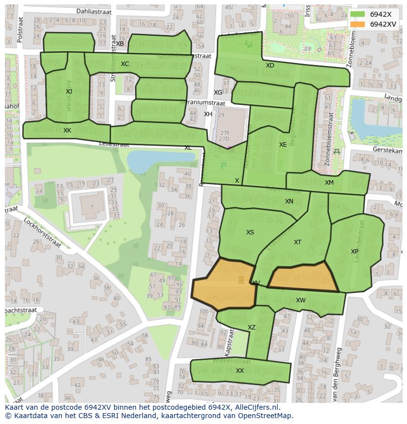 Afbeelding van het postcodegebied 6942 XV op de kaart.