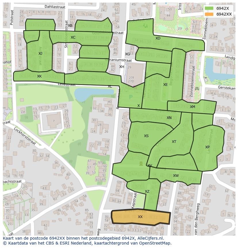 Afbeelding van het postcodegebied 6942 XX op de kaart.