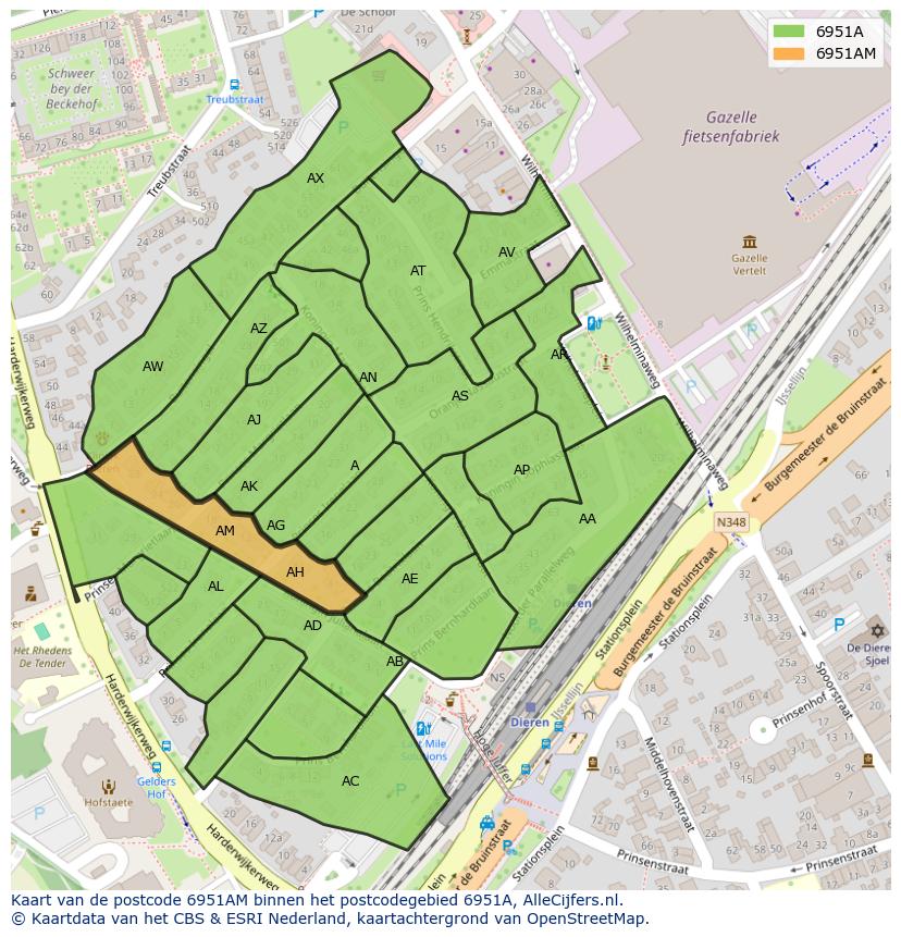 Afbeelding van het postcodegebied 6951 AM op de kaart.