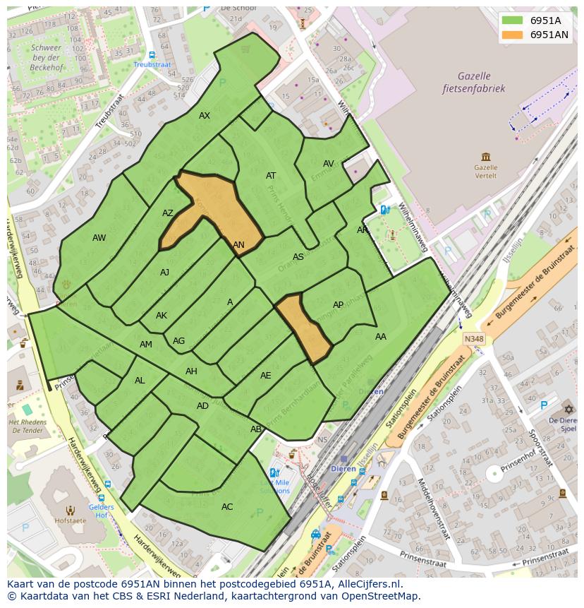 Afbeelding van het postcodegebied 6951 AN op de kaart.