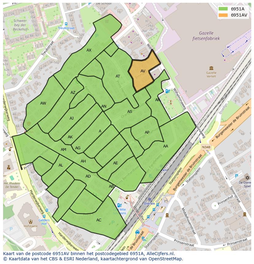 Afbeelding van het postcodegebied 6951 AV op de kaart.