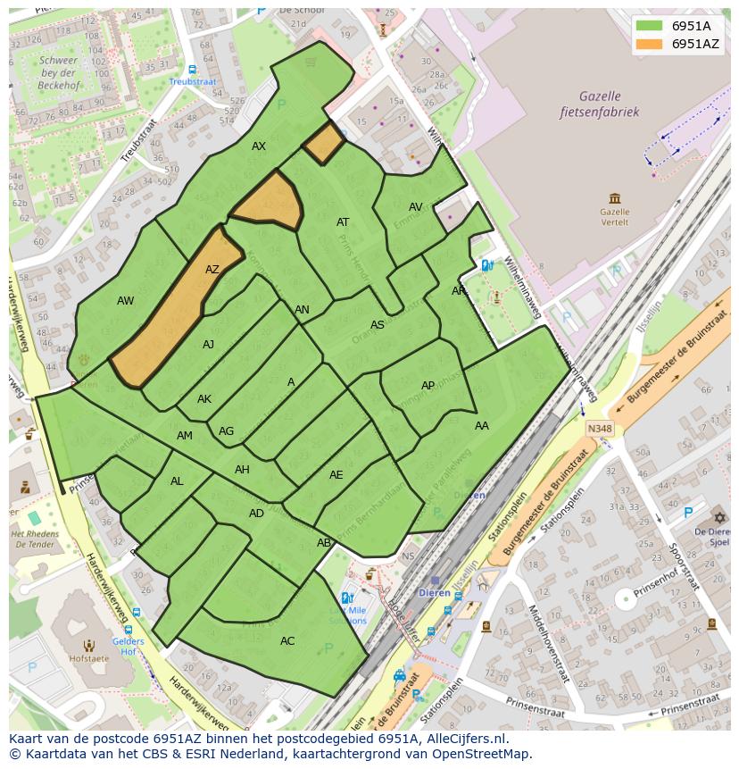 Afbeelding van het postcodegebied 6951 AZ op de kaart.
