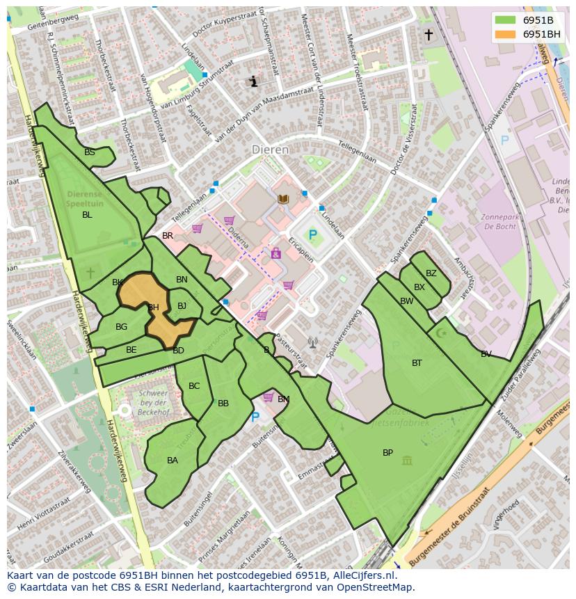 Afbeelding van het postcodegebied 6951 BH op de kaart.