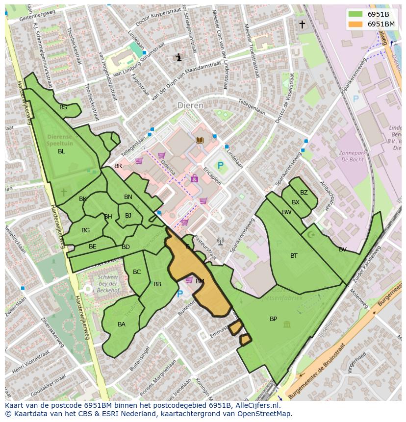Afbeelding van het postcodegebied 6951 BM op de kaart.