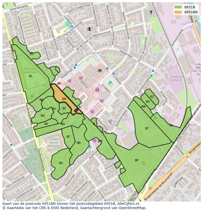 Afbeelding van het postcodegebied 6951 BN op de kaart.