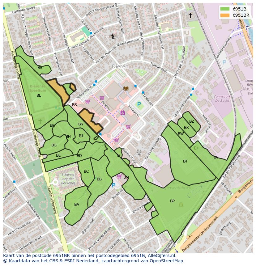 Afbeelding van het postcodegebied 6951 BR op de kaart.