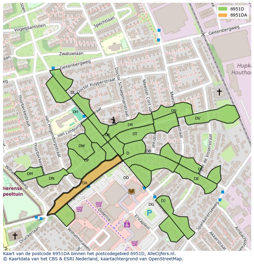 Afbeelding van het postcodegebied 6951 DA op de kaart.