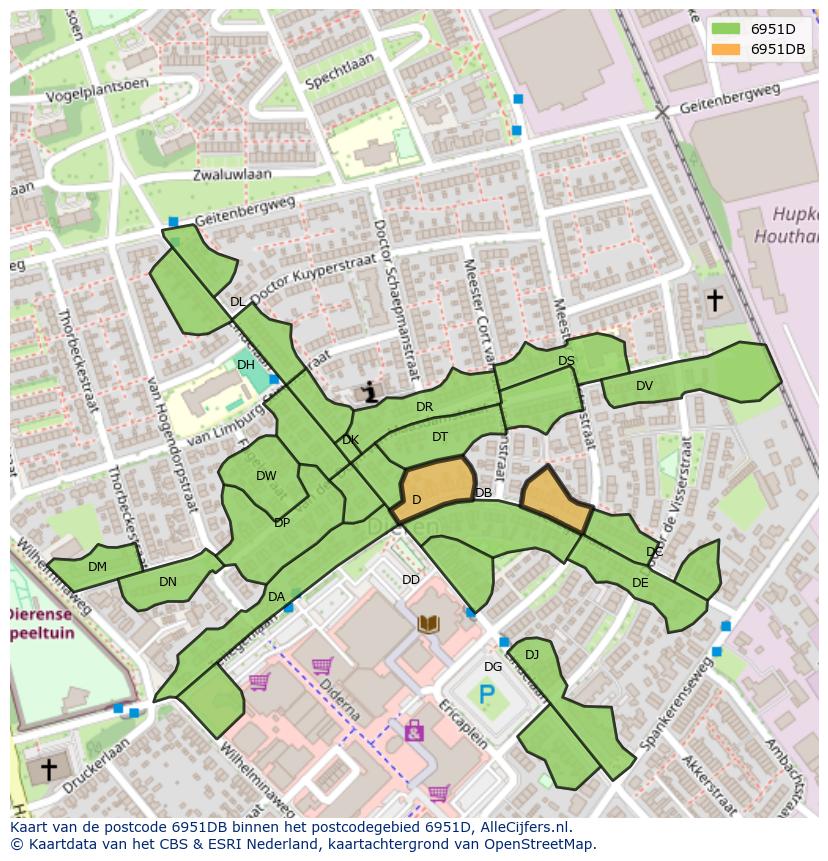 Afbeelding van het postcodegebied 6951 DB op de kaart.