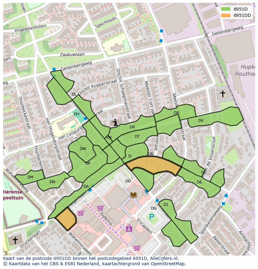 Afbeelding van het postcodegebied 6951 DD op de kaart.