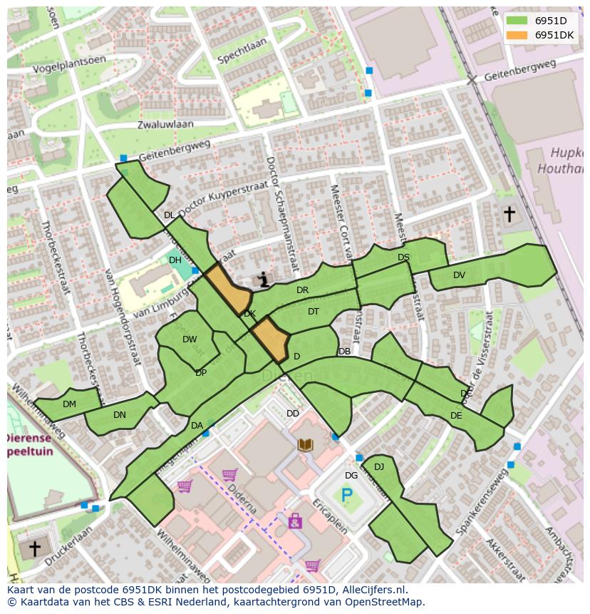 Afbeelding van het postcodegebied 6951 DK op de kaart.