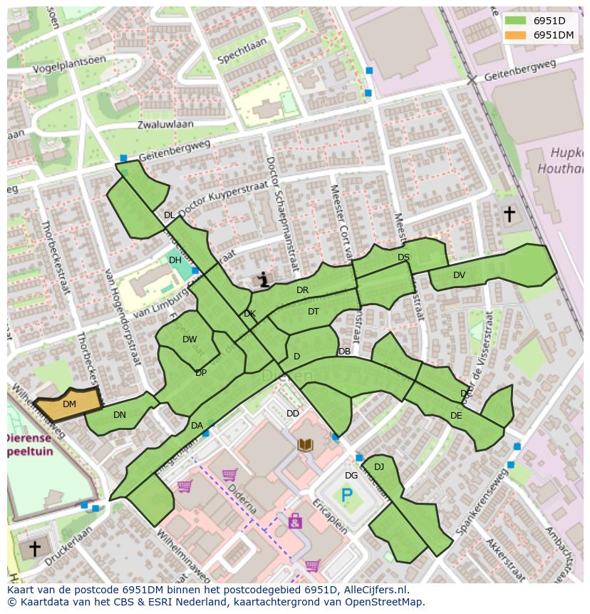 Afbeelding van het postcodegebied 6951 DM op de kaart.