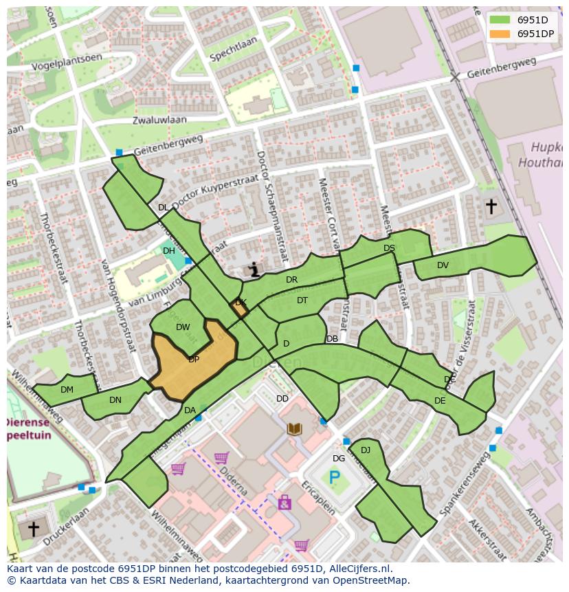 Afbeelding van het postcodegebied 6951 DP op de kaart.