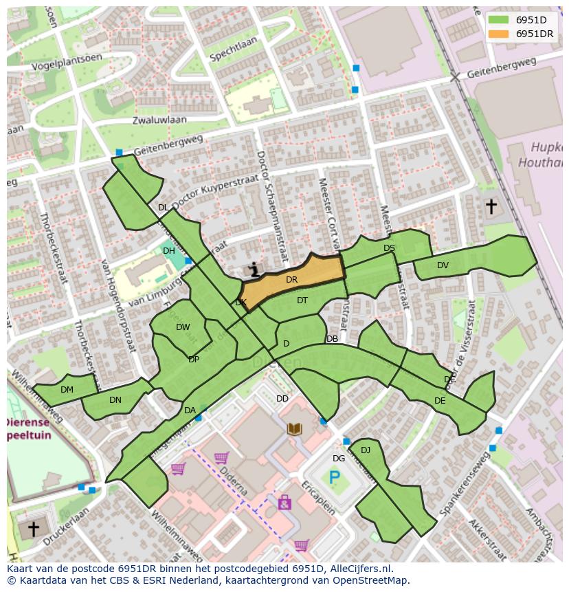 Afbeelding van het postcodegebied 6951 DR op de kaart.