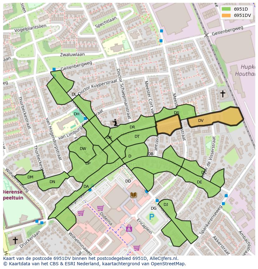 Afbeelding van het postcodegebied 6951 DV op de kaart.