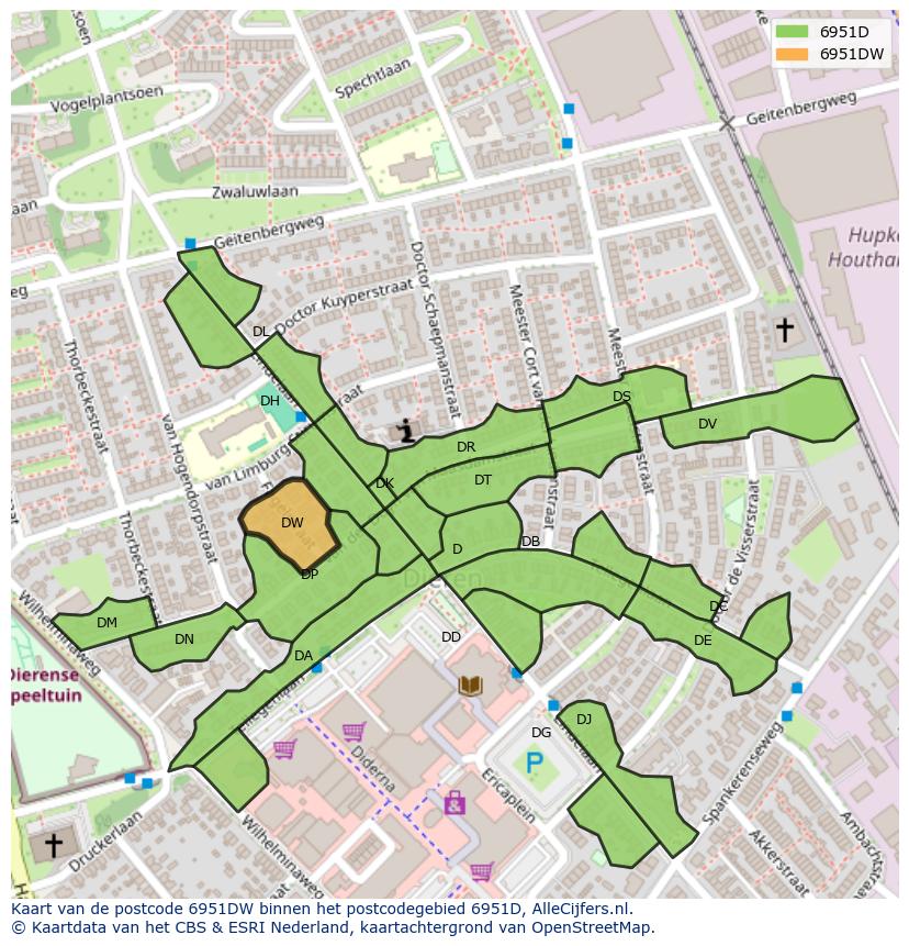 Afbeelding van het postcodegebied 6951 DW op de kaart.