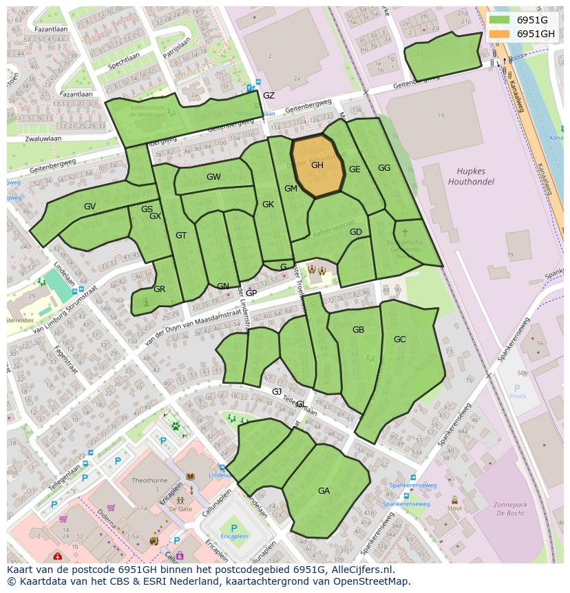 Afbeelding van het postcodegebied 6951 GH op de kaart.