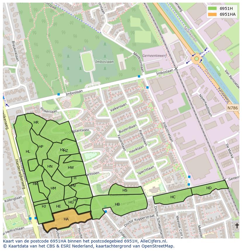 Afbeelding van het postcodegebied 6951 HA op de kaart.