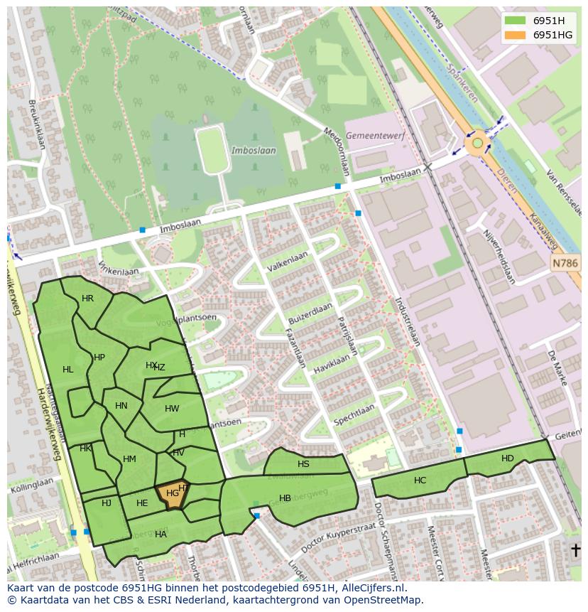 Afbeelding van het postcodegebied 6951 HG op de kaart.