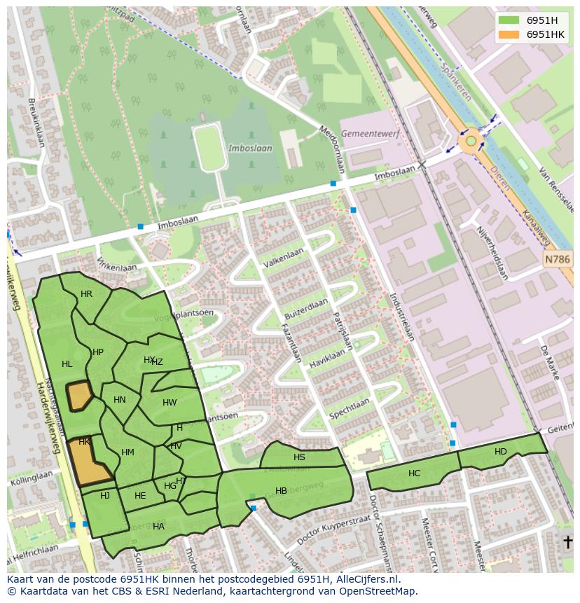 Afbeelding van het postcodegebied 6951 HK op de kaart.