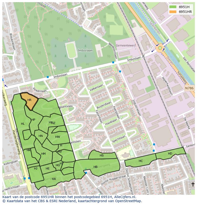 Afbeelding van het postcodegebied 6951 HR op de kaart.