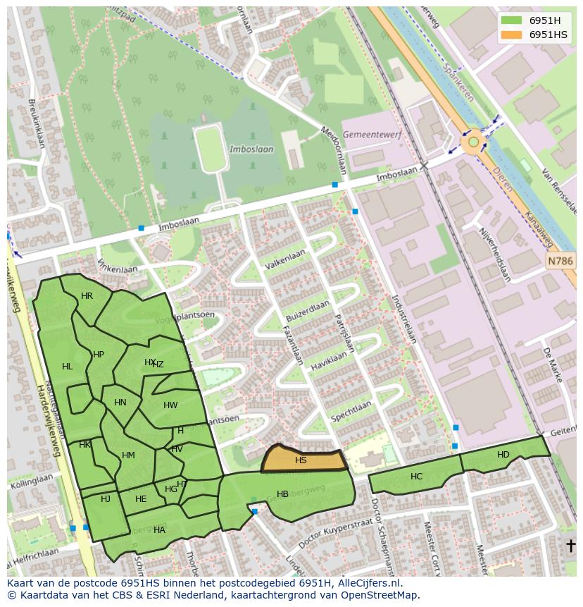 Afbeelding van het postcodegebied 6951 HS op de kaart.