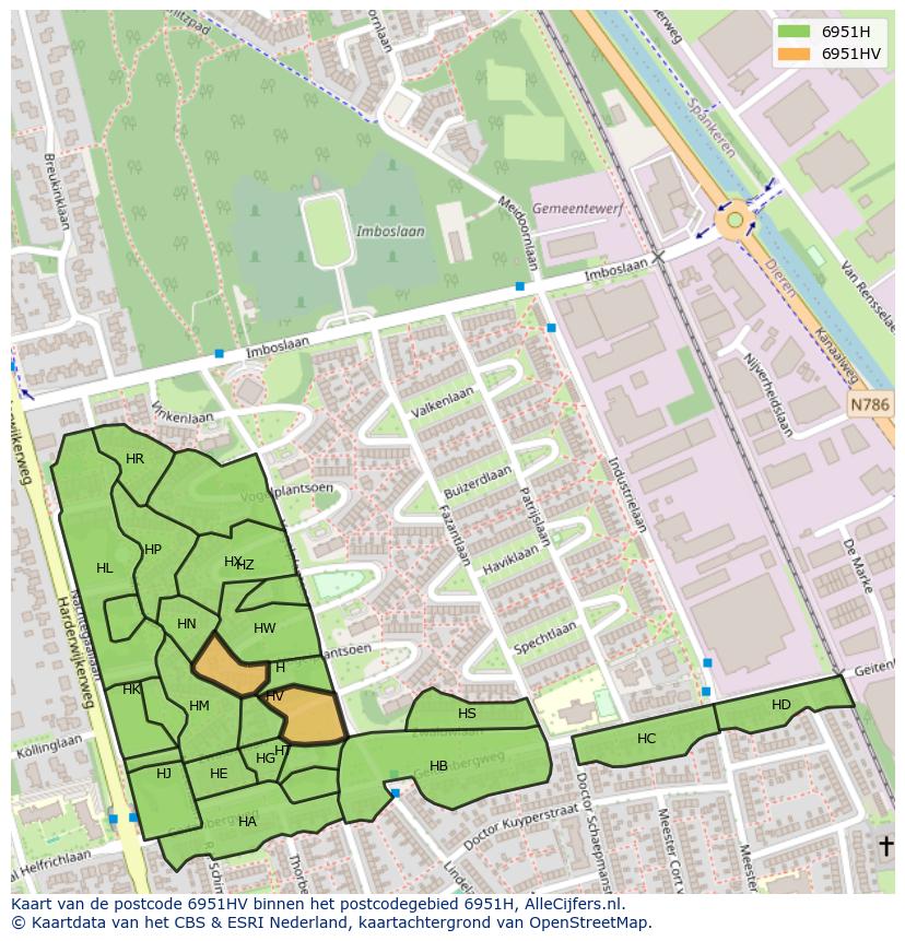 Afbeelding van het postcodegebied 6951 HV op de kaart.