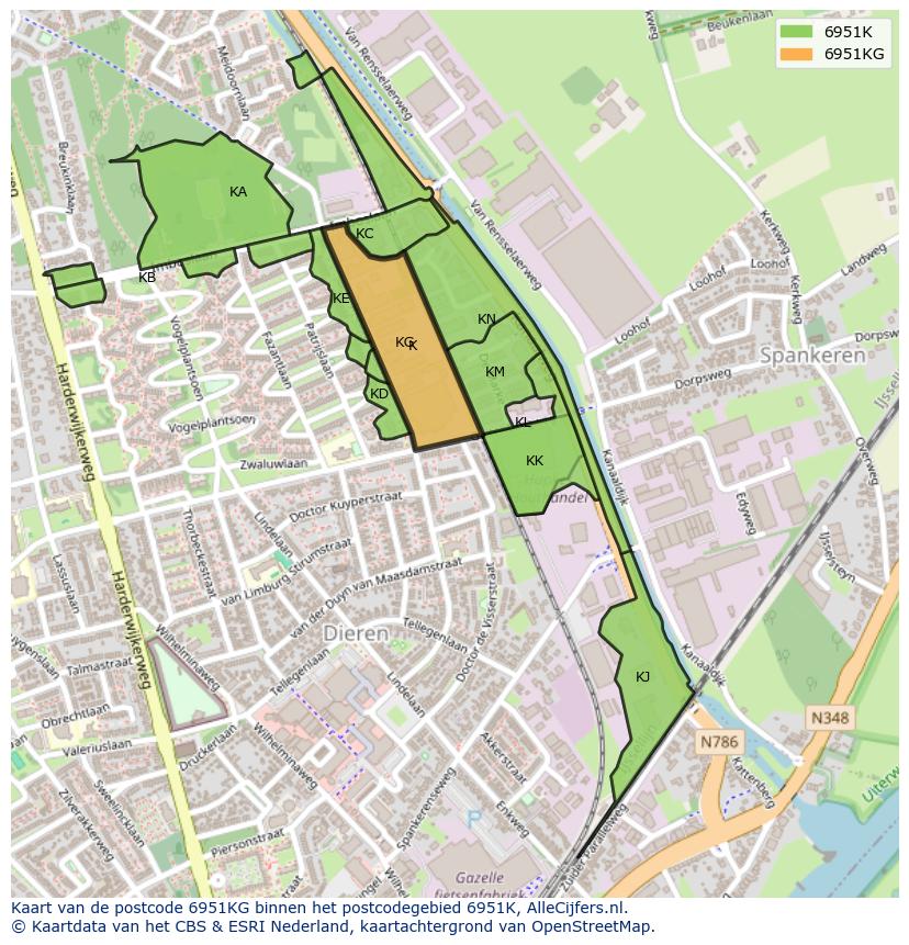 Afbeelding van het postcodegebied 6951 KG op de kaart.