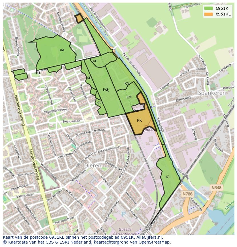 Afbeelding van het postcodegebied 6951 KL op de kaart.