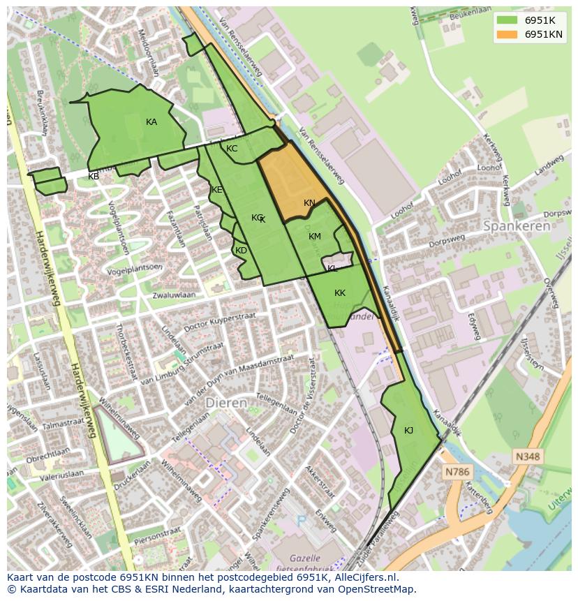 Afbeelding van het postcodegebied 6951 KN op de kaart.