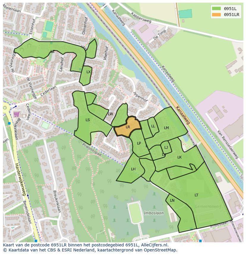 Afbeelding van het postcodegebied 6951 LR op de kaart.