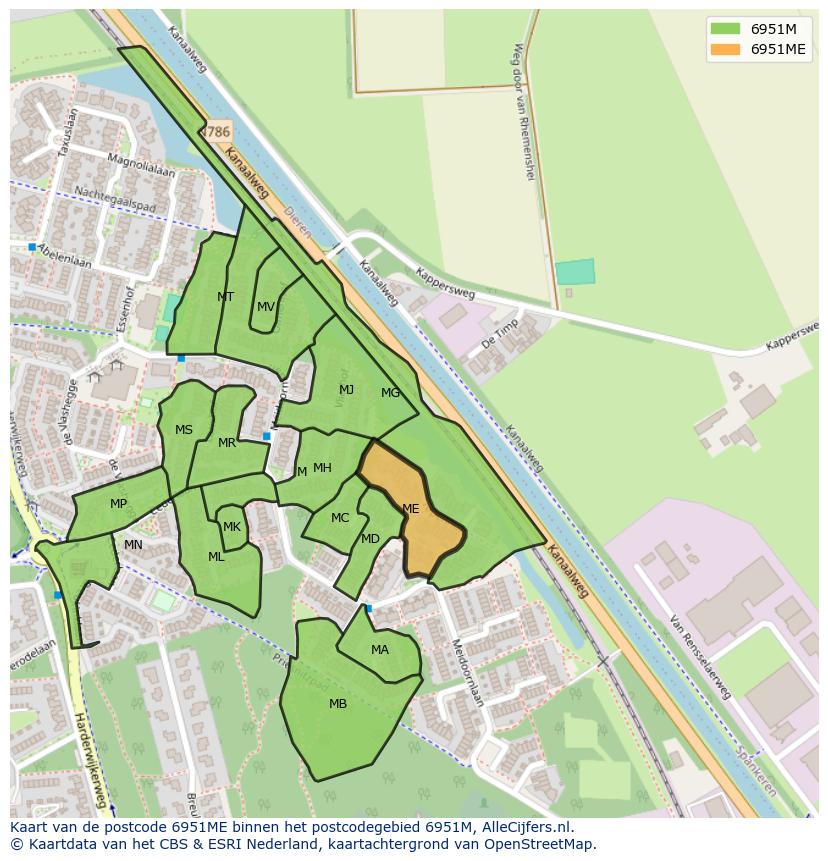Afbeelding van het postcodegebied 6951 ME op de kaart.