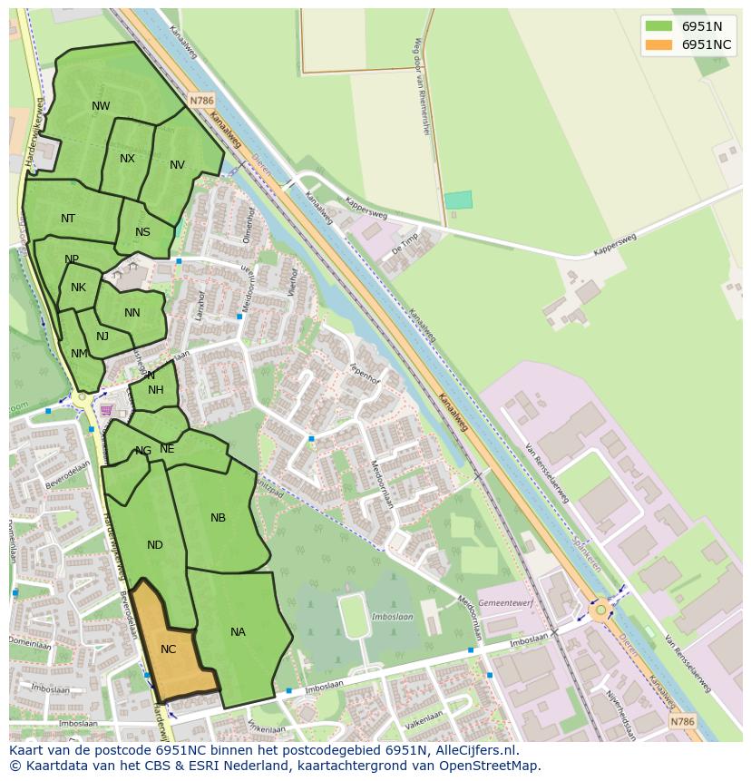 Afbeelding van het postcodegebied 6951 NC op de kaart.