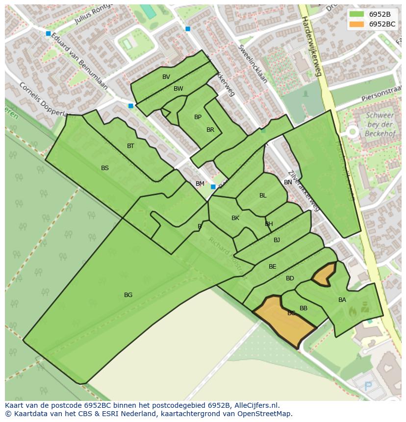 Afbeelding van het postcodegebied 6952 BC op de kaart.
