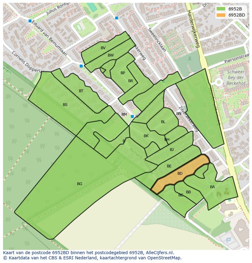 Afbeelding van het postcodegebied 6952 BD op de kaart.
