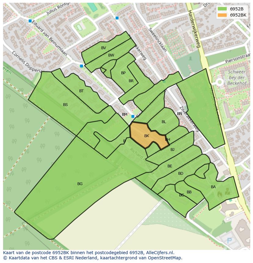 Afbeelding van het postcodegebied 6952 BK op de kaart.