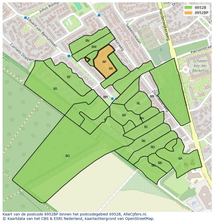 Afbeelding van het postcodegebied 6952 BP op de kaart.
