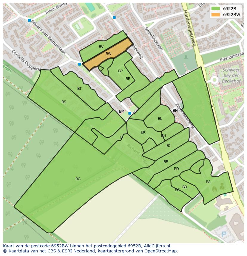 Afbeelding van het postcodegebied 6952 BW op de kaart.