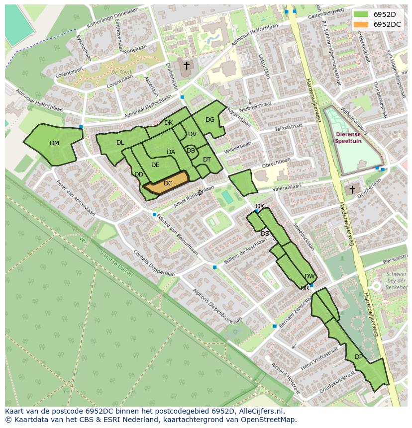 Afbeelding van het postcodegebied 6952 DC op de kaart.