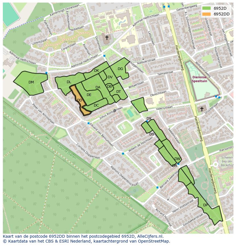 Afbeelding van het postcodegebied 6952 DD op de kaart.