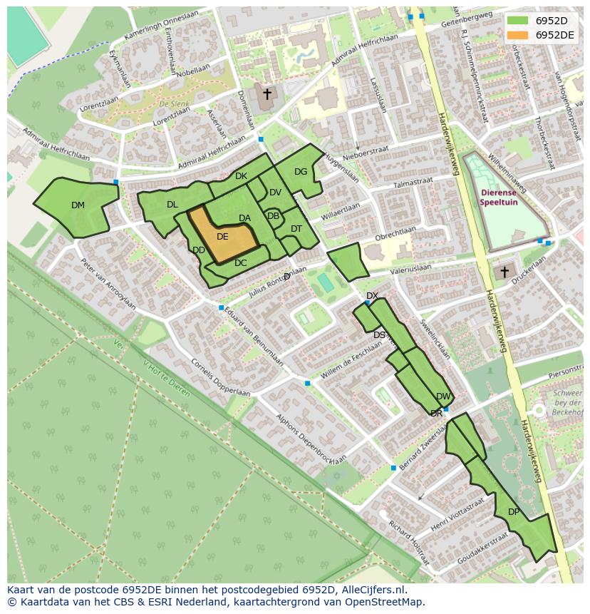 Afbeelding van het postcodegebied 6952 DE op de kaart.