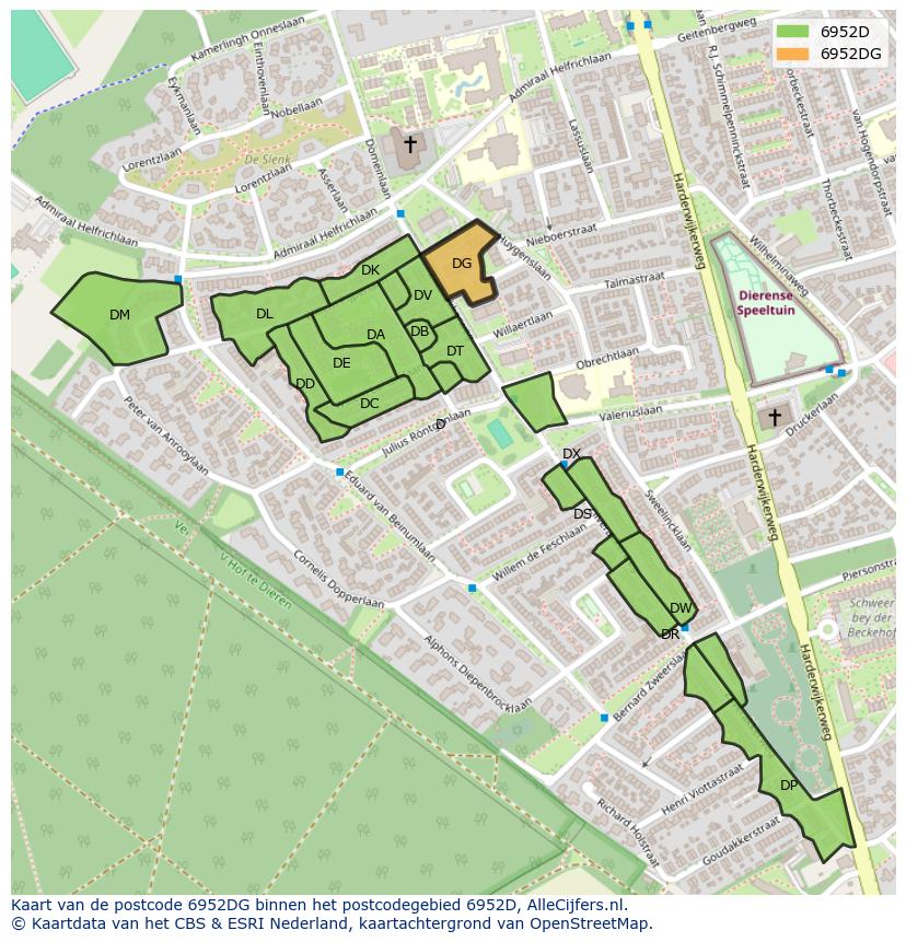 Afbeelding van het postcodegebied 6952 DG op de kaart.