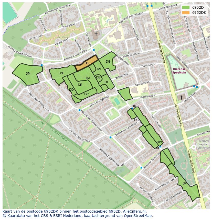 Afbeelding van het postcodegebied 6952 DK op de kaart.